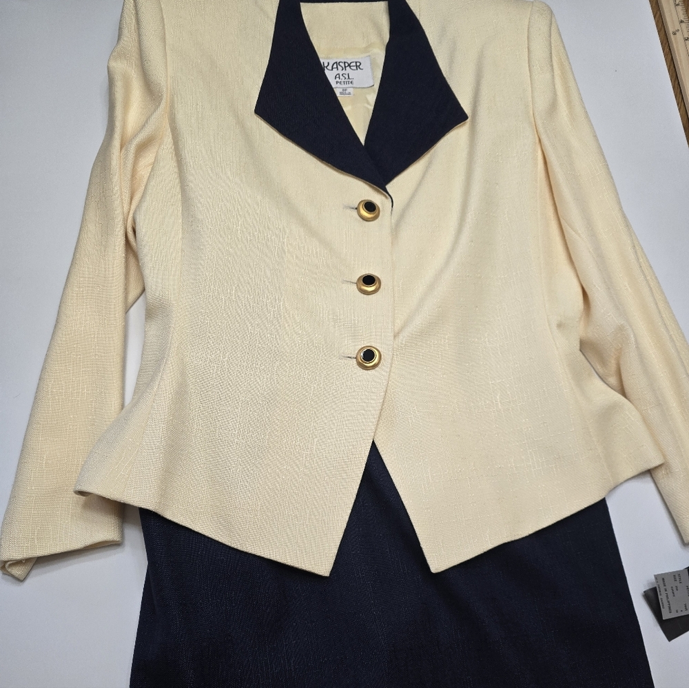 Women's Yellow and Navy Blue Blazer And Skirt Set 8 Petite
